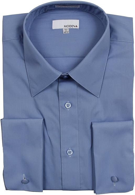 slim fit dress slacks Modena Men’s Regular Fit French Cuff Solid Dress Shirt – Colors Cadet Blue / 17