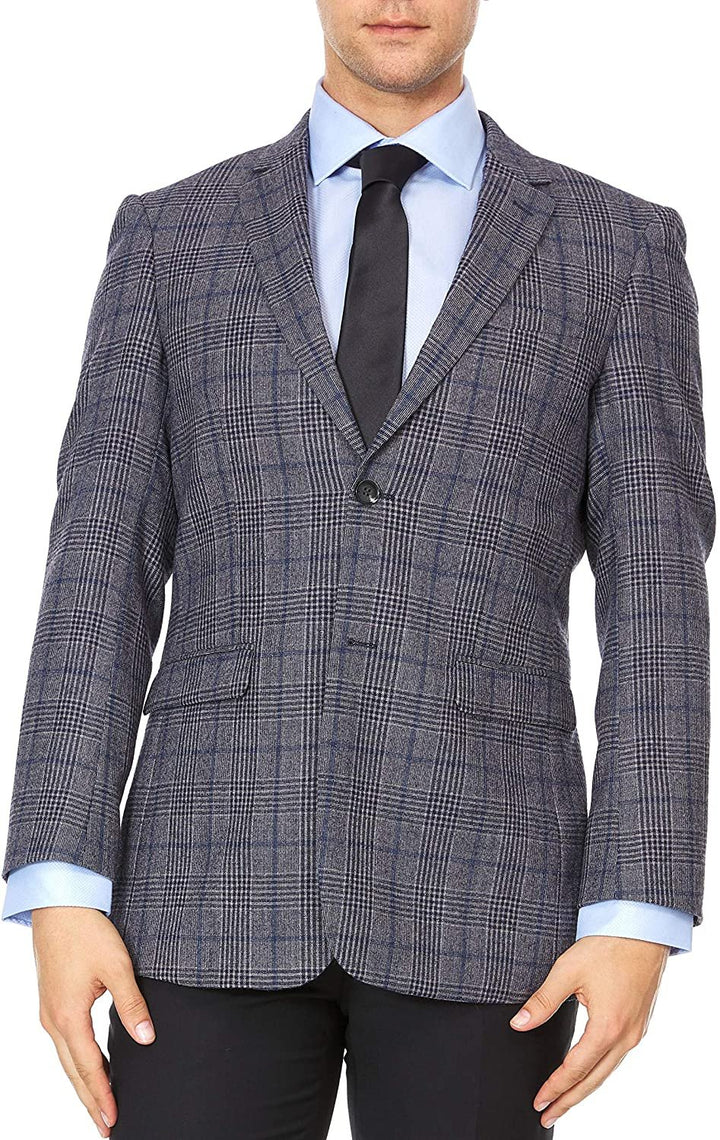 Adam Baker Men's Single Breasted 100% Wool Ultra Slim Fit Blazer/Sport Coat - M Grey Plaid
