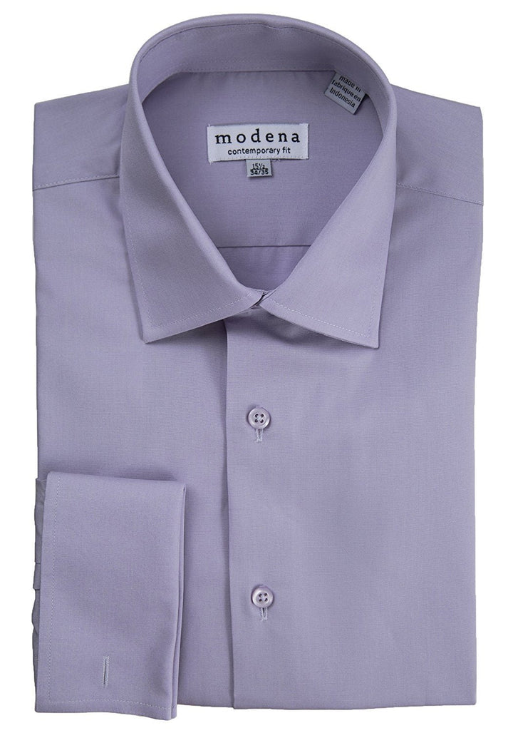 Modena Men's Contemporary (Slim) Fit Spread Collar French Cuff Solid Dress Shirt – Colors