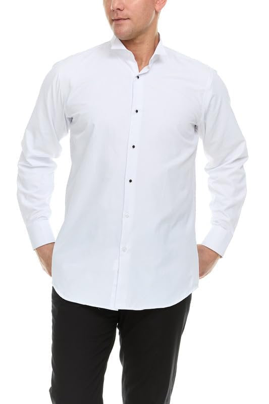 Adam Baker Men's Slim Fit Convertible Cuff Laydown & Wingtip Collar Tuxedo Shirt - Cufflinks & Bow Tie Included