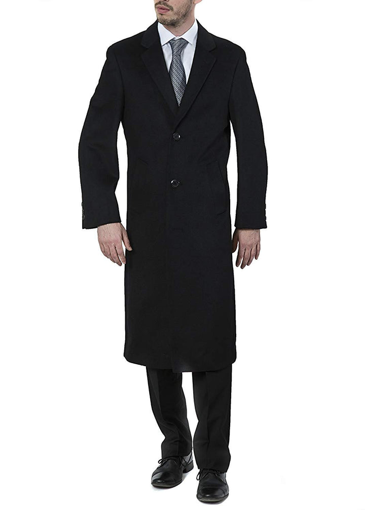 Solid Black Adam Baker Men's Single Breasted Luxury Wool Full Length Topcoat - Available in Colors