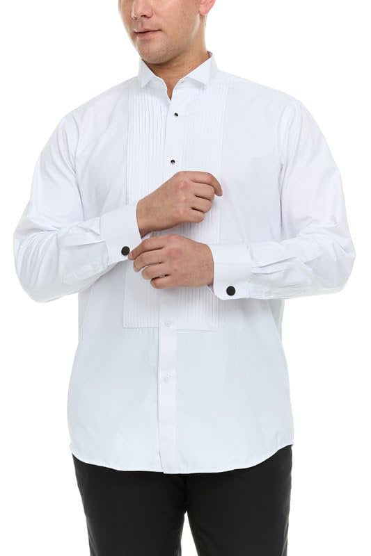 Adam Baker Men's Slim Fit Convertible Cuff Laydown & Wingtip Collar Tuxedo Shirt - Cufflinks & Bow Tie Included