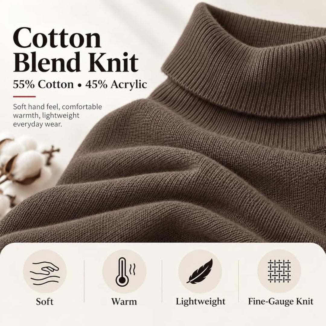 Adam Baker Men's Cotton Blend Turtleneck Sweater, Casual Knitted Pullover Sweater