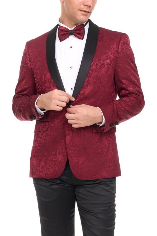 Mens Floral Tuxedo Jacket Paisley Shawl Lapel Suit Blazer Dinner Jacket for Prom, Wedding - Matching Bowtie Included
