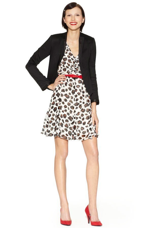Kate Young Evening Wear Leopard Print Chiffon Dress with Belt - 2