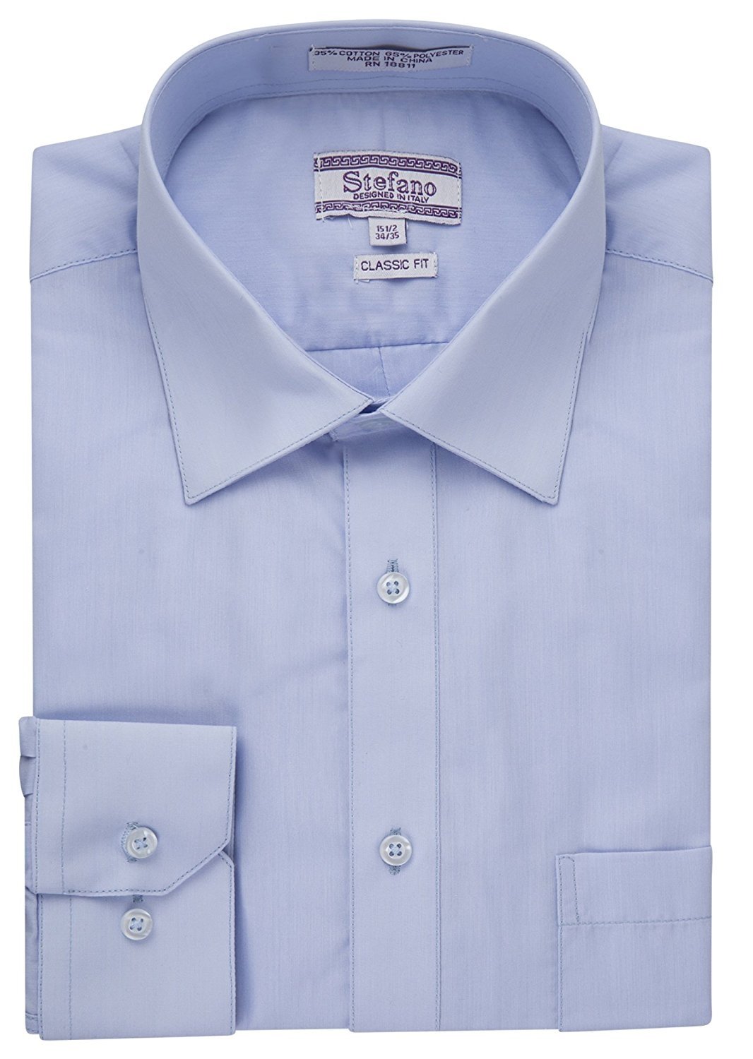 Stefano Men's Classic Fit Convertible Cuffs Solid Dress Shirt - Many Colors Available