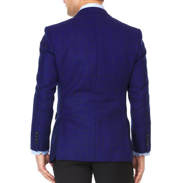 Adam Baker Men's Single Breasted 100% Wool Ultra Slim Fit Blazer/Sport Coat - Blue Plaid