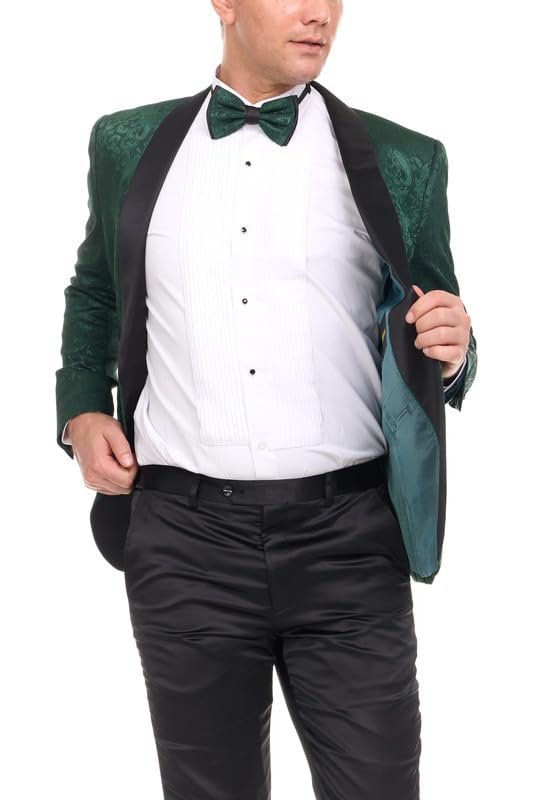 Mens Floral Tuxedo Jacket Paisley Shawl Lapel Suit Blazer Dinner Jacket for Prom, Wedding - Matching Bowtie Included