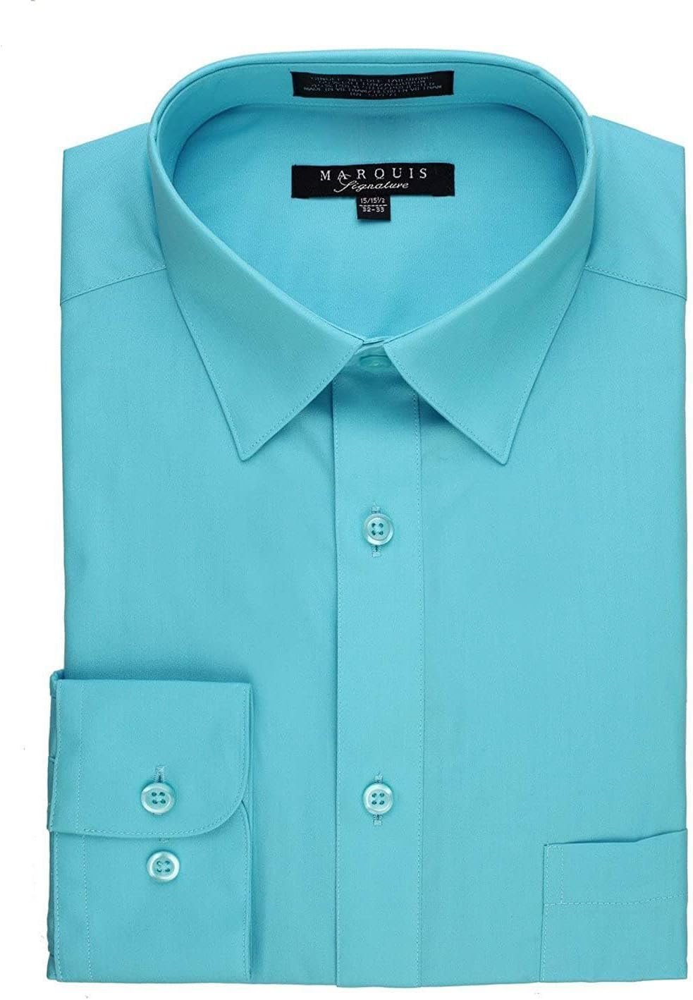 Marquis Men's Regular Fit Long Sleeve Wrinkle-Resistant Cotton Blend Solid Dress Shirt - Including Big and Tall