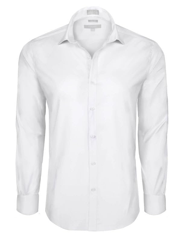 Adam Baker Men's Slim Fit Long Sleeve Stretch Poplin Dress Shirt