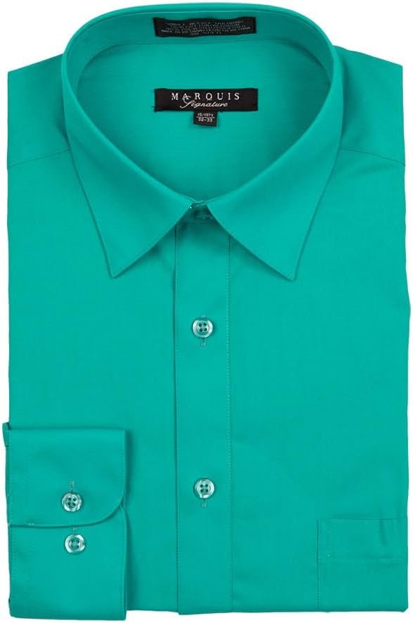 Marquis Men's Regular Fit Long Sleeve Wrinkle-Resistant Cotton Blend Solid Dress Shirt - Including Big and Tall