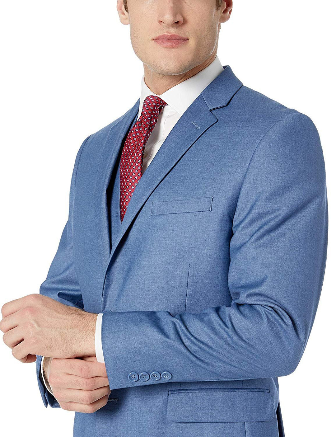 Adam Baker Men's Classic Fit Vested 3-Piece Suit — Jacket, Vest & Trousers | Indigo Blue & Powder Blue