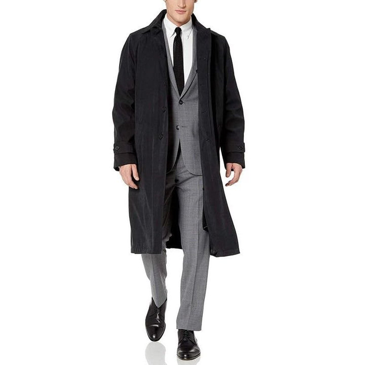 Adam Baker Men's Black & Taupe Single Breasted Full Length Trench Coat All Year Round Raincoat