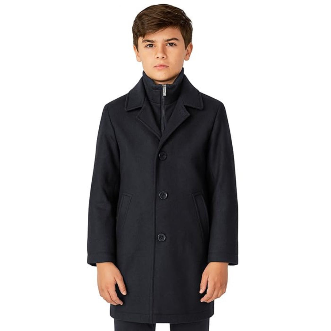 Bradley Jons Boys Classic Fit Wool Coat – 3/4 Length Dress Overcoat with Insulated Bib