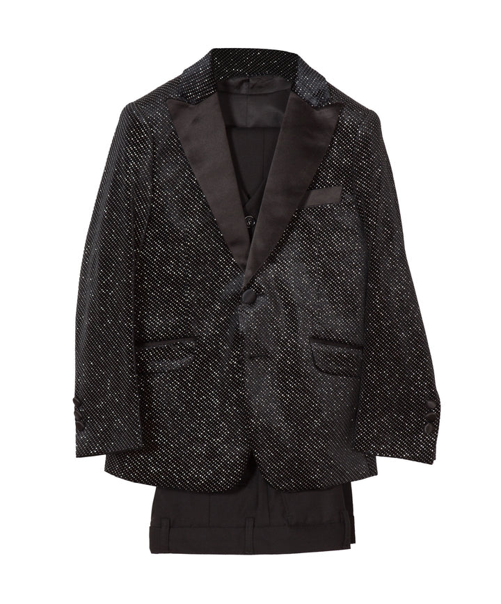 Geoffrey Beene Boy's Modern Fit 3-Piece (Jacket Vest Trousers) Satin Peak Lapel Formal Tuxedo Set - CLEARANCE