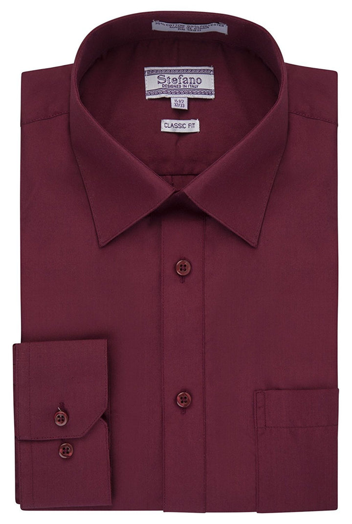 Stefano Men's Classic Fit Convertible Cuffs Solid Dress Shirt - Many Colors Available