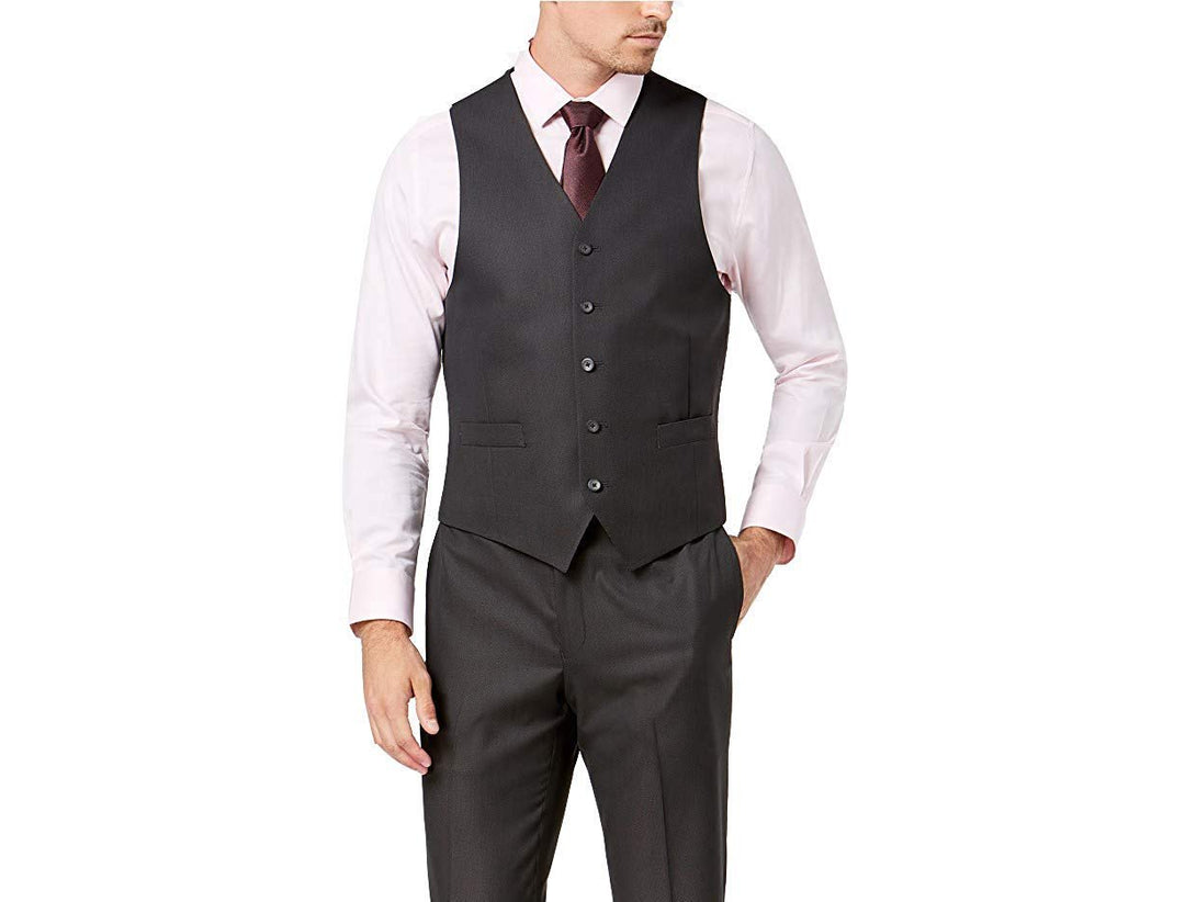 Adam Baker Men's Slim Fit 3-Piece (Jacket, Vets, Trousers) Vested Suit Set - Charcoal & Grey
