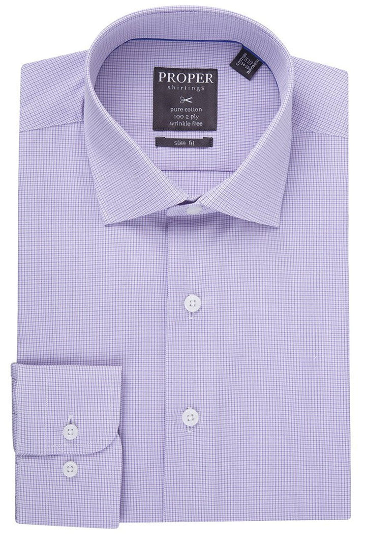Proper Men's Slim Fit Long Sleeve Mini Check Wrinkle Free Cotton Dress Shirt - Colors
