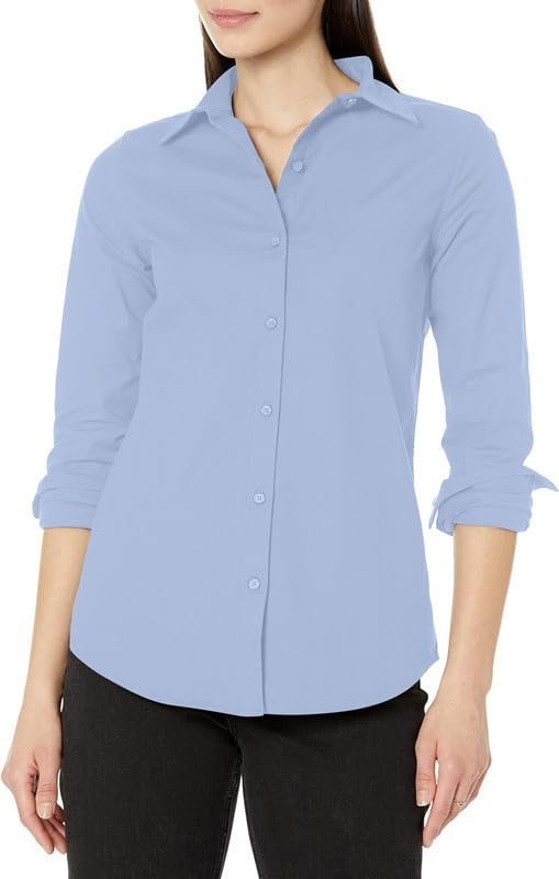 Women's Button Down Long Sleeve Poplin Dress Shirts for Work Office Business Casual Blouse Tops (Available in Plus Size)