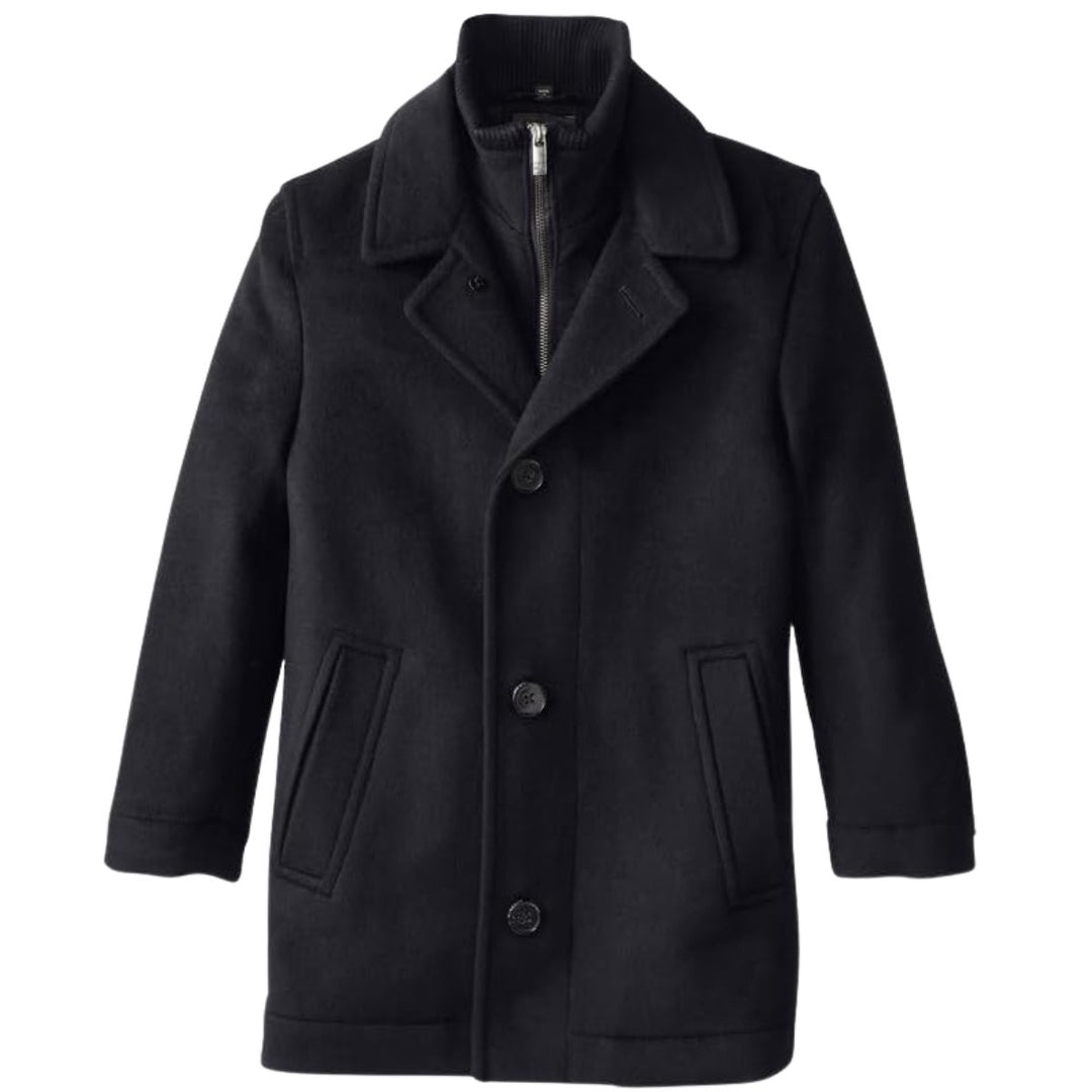 Bradley Jons Boys Slim Fit Wool Coat – 3/4 Length Dress Overcoat with Insulated Bib