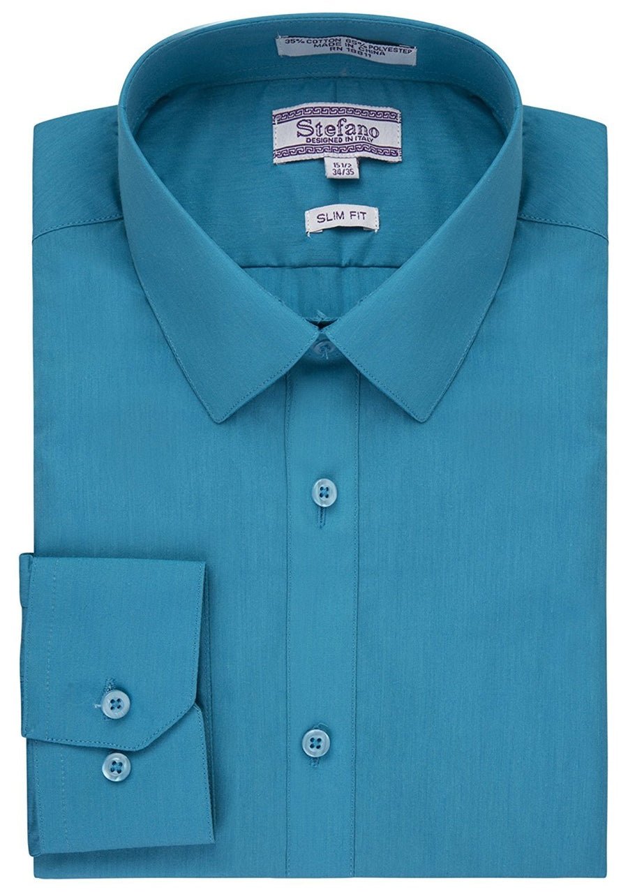 Stefano Men's Classic Fit Convertible Cuffs Solid Dress Shirt - Many Colors Available