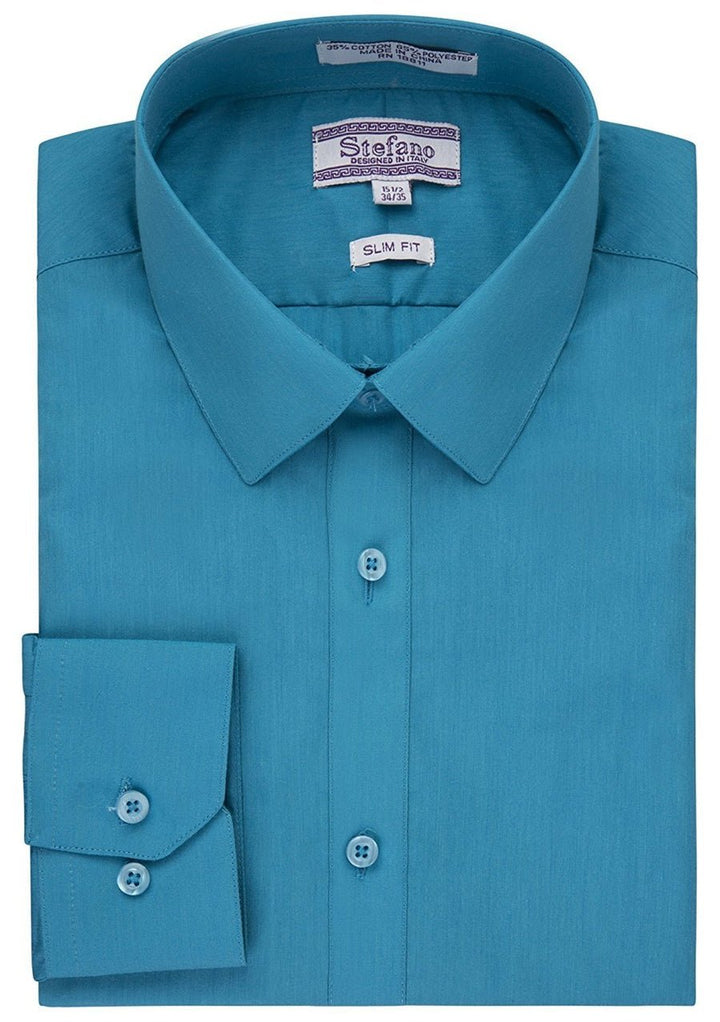 Stefano Men's Classic Fit Convertible Cuffs Solid Dress Shirt - Many Colors Available