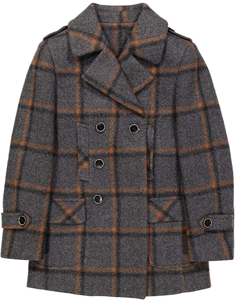 Isaac Mizrahi Boy’s 2-20 Multi Plaid Double Breasted Wool Pea Coat