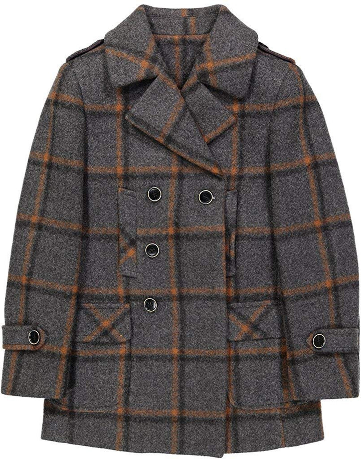 Isaac Mizrahi Boy’s 2-20 Multi Plaid Double Breasted Wool Pea Coat