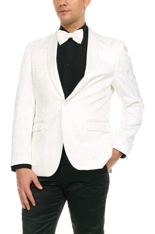 Mens Floral Tuxedo Jacket Paisley Shawl Lapel Suit Blazer Dinner Jacket for Prom, Wedding - Matching Bowtie Included