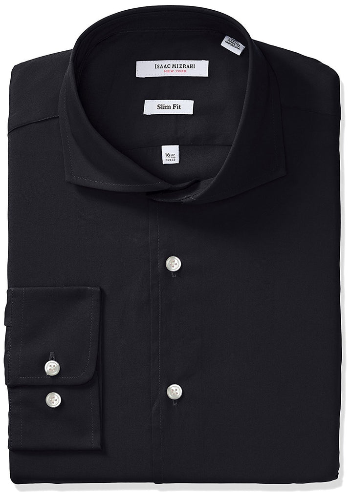 Isaac Mizrahi Men's Slim Fit Solid Broadcloth Cut Away Collar Dress Shirt