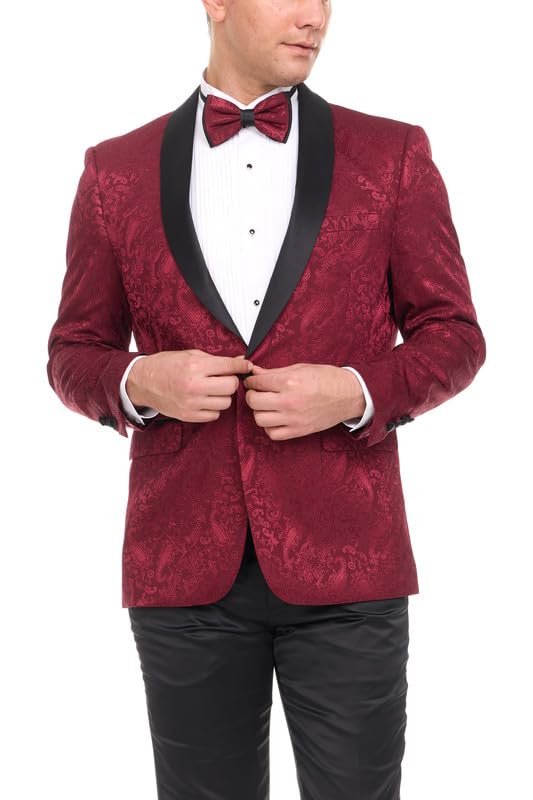 Mens Floral Tuxedo Jacket Paisley Shawl Lapel Suit Blazer Dinner Jacket for Prom, Wedding - Matching Bowtie Included