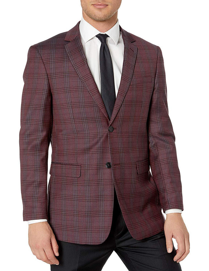 Adam Baker Men's Single Breasted 100% Wool Ultra Slim Fit Blazer/Sport Coat - Red Plaid