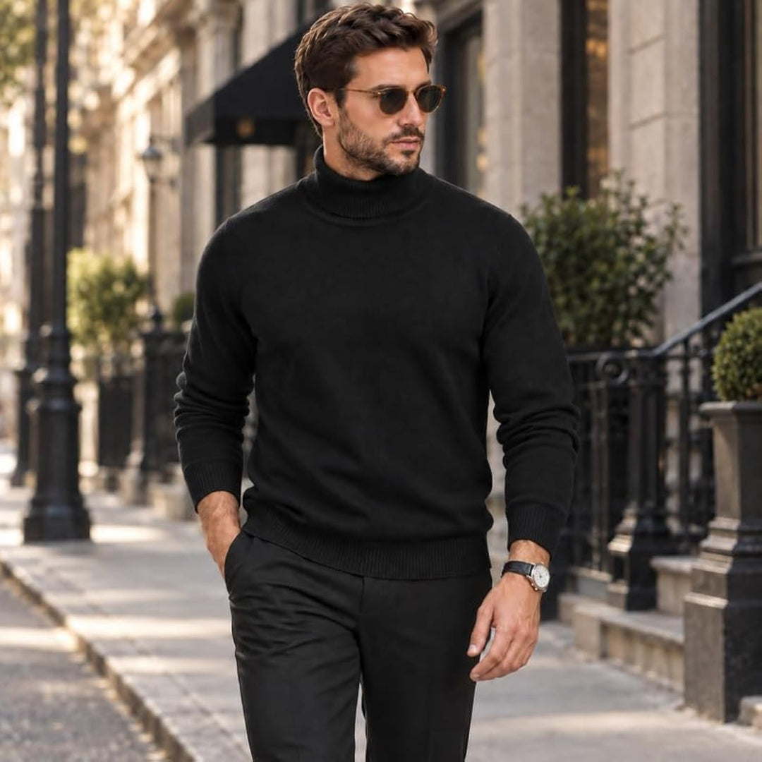 Adam Baker Men's Cotton Blend Turtleneck Sweater, Casual Knitted Pullover Sweater