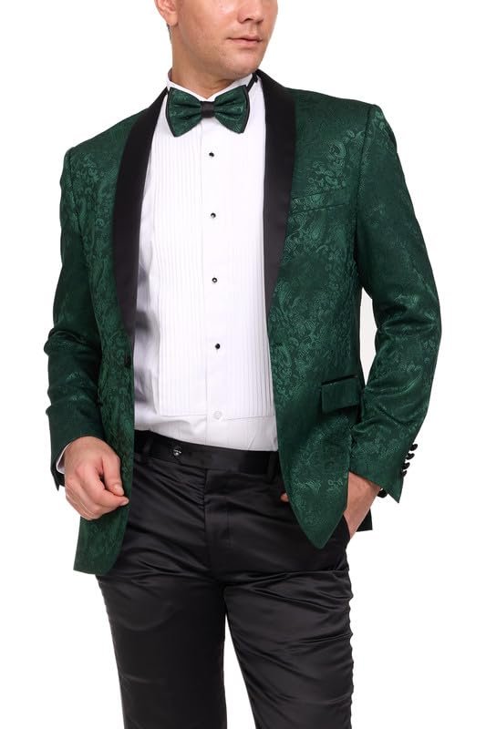 Mens Floral Tuxedo Jacket Paisley Shawl Lapel Suit Blazer Dinner Jacket for Prom, Wedding - Matching Bowtie Included