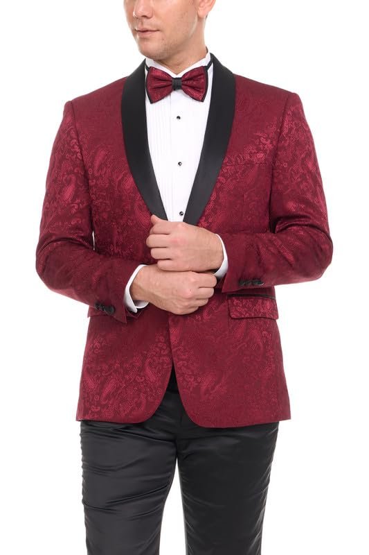 Mens Floral Tuxedo Jacket Paisley Shawl Lapel Suit Blazer Dinner Jacket for Prom, Wedding - Matching Bowtie Included