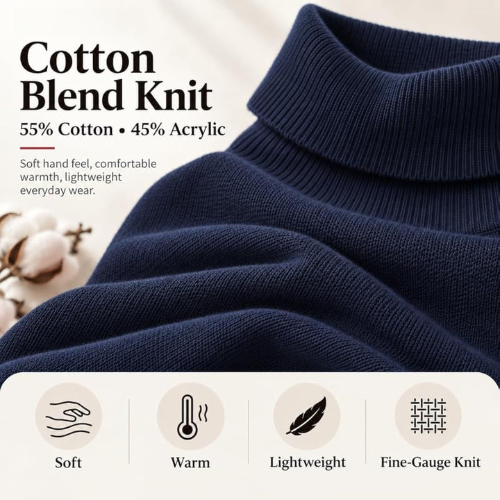 Adam Baker Men's Cotton Blend Turtleneck Sweater, Casual Knitted Pullover Sweater