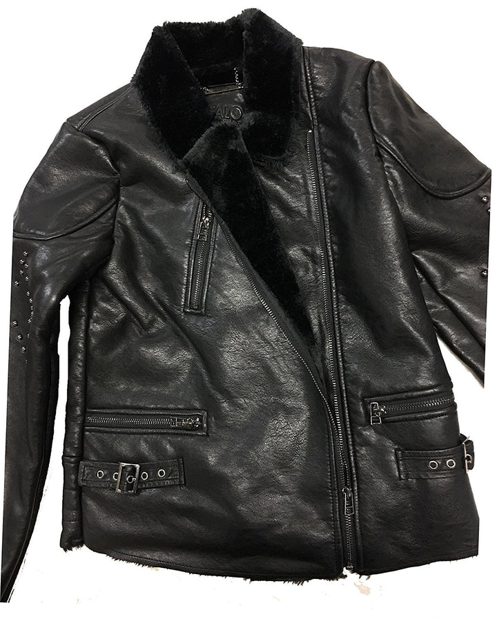 Buffalo David Bitton Women's PU Leather Moto Biker Jacket With Fur Lining.CLEARANCE, FINAL SALE!