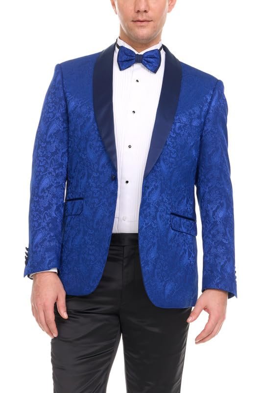 Mens Floral Tuxedo Jacket Paisley Shawl Lapel Suit Blazer Dinner Jacket for Prom, Wedding - Matching Bowtie Included