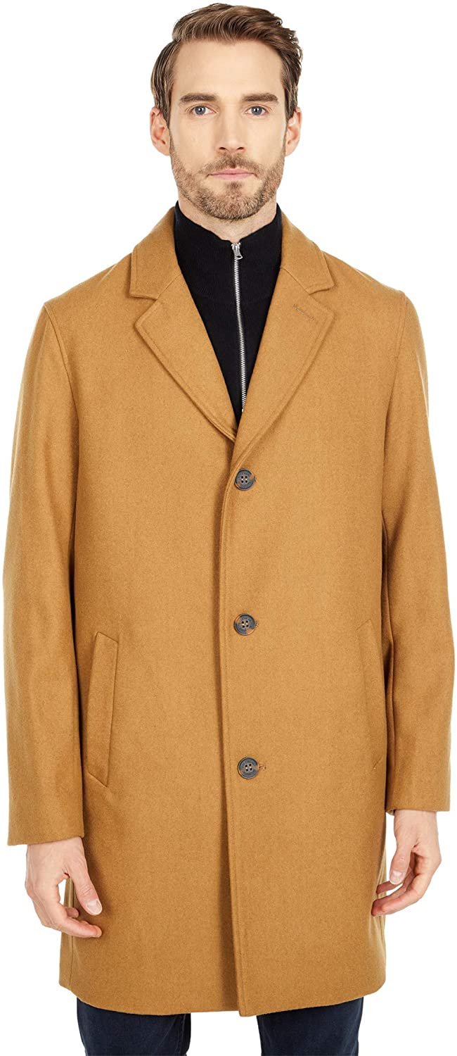 Cole Haan 37" Melton Wool Notched Collar Coat with Welt Body Pockets