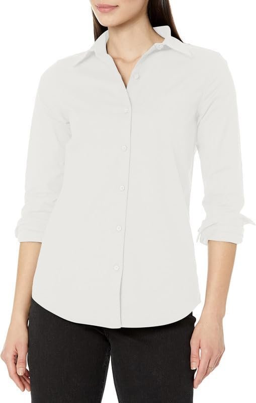 Women's Button Down Long Sleeve Poplin Dress Shirts for Work Office Business Casual Blouse Tops (Available in Plus Size)