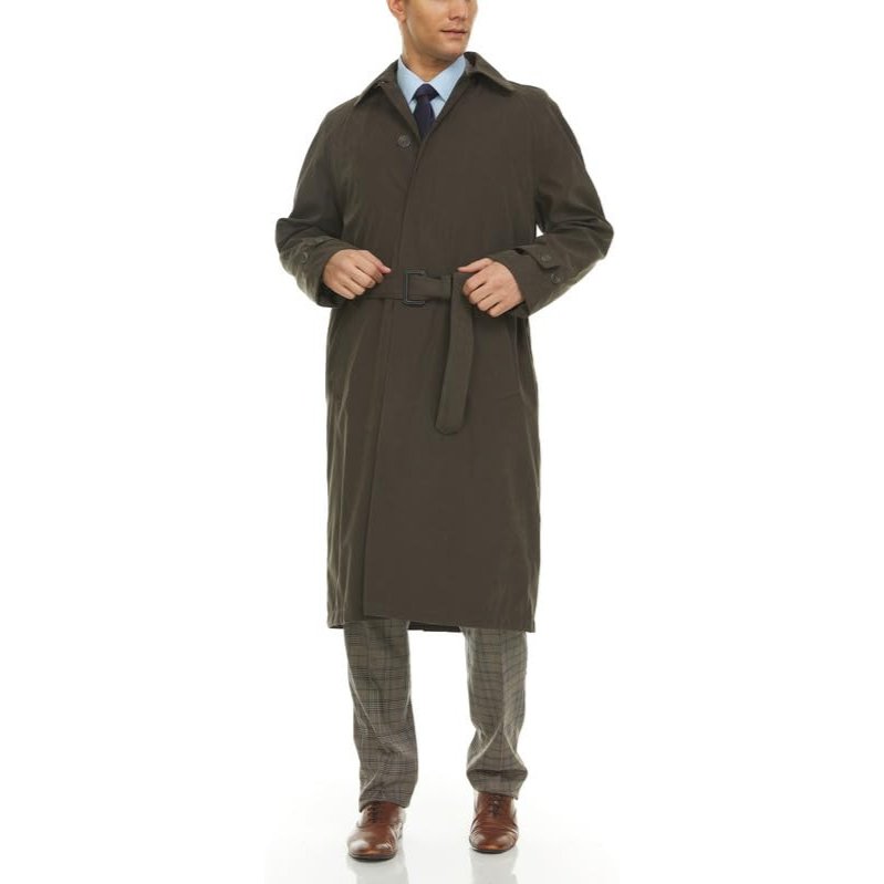 Adam Baker Men's Olive & Navy Single Breasted Full Length Trench Coat All Year Round Raincoat
