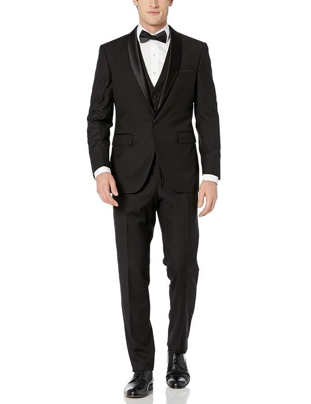 Adam Baker Men’s 100% Wool Modern Fit Tuxedo Pants for Men | Formal Dress Pants | Satin Stripe & Expandable Waistband