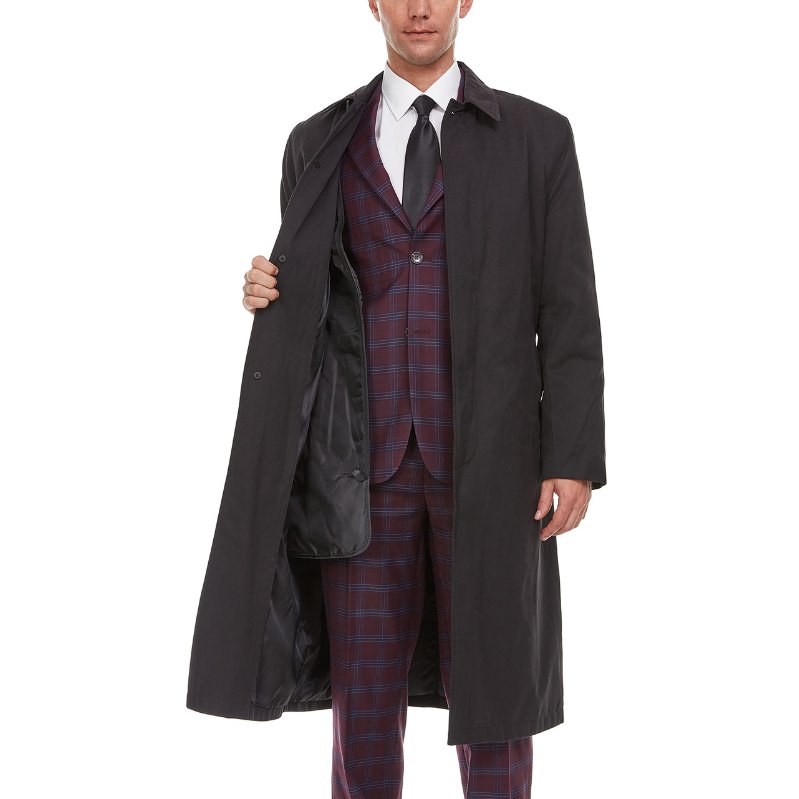 Adam Baker Men's Black & Khakhi Single Breasted Full Length Trench Coat All Year Round Raincoat