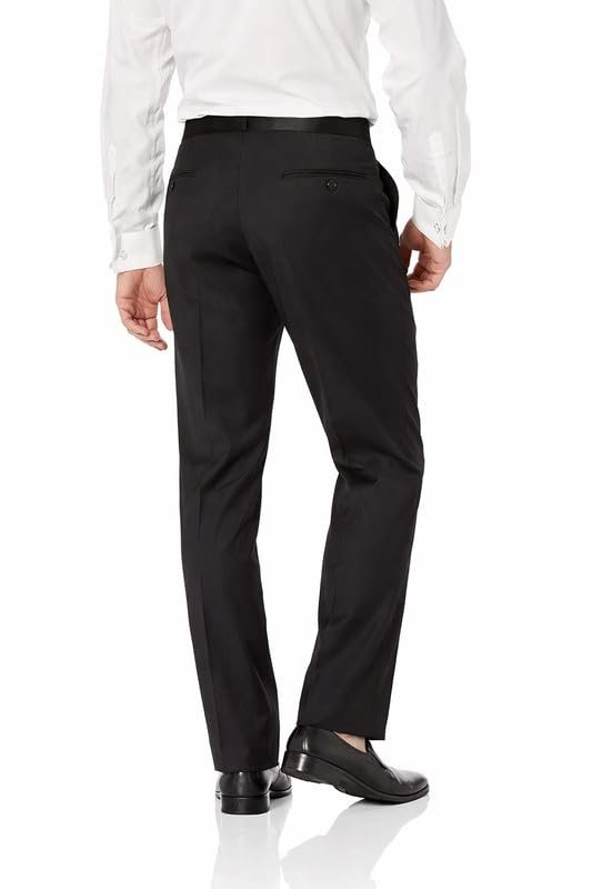 Adam Baker Men’s 100% Wool Modern Fit Tuxedo Pants for Men | Formal Dress Pants | Satin Stripe & Expandable Waistband
