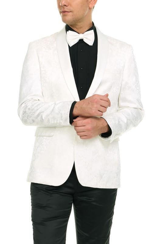 Mens Floral Tuxedo Jacket Paisley Shawl Lapel Suit Blazer Dinner Jacket for Prom, Wedding - Matching Bowtie Included