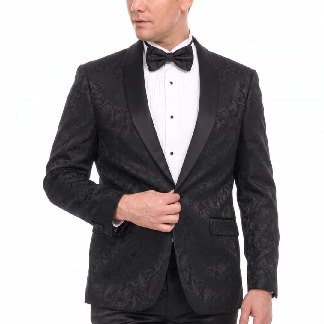 Mens Floral Tuxedo Jacket Paisley Shawl Lapel Suit Blazer Dinner Jacket for Prom, Wedding - Matching Bowtie Included