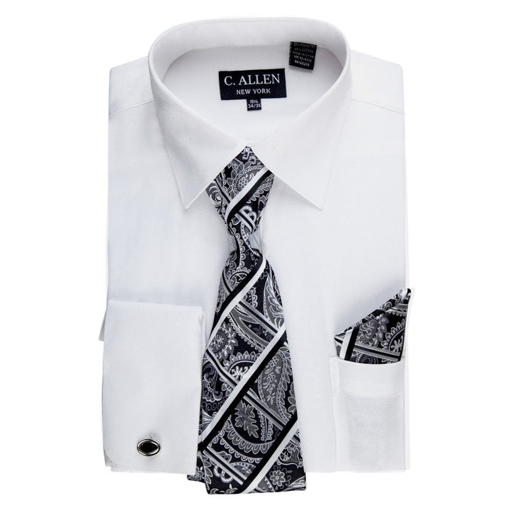 C. Allen Men's Regular Fit Micro Pattern French Cuff Dress Shirt - Cufflinks, Tie & Hanky Combo - CLEARANCE -  FINAL SALE