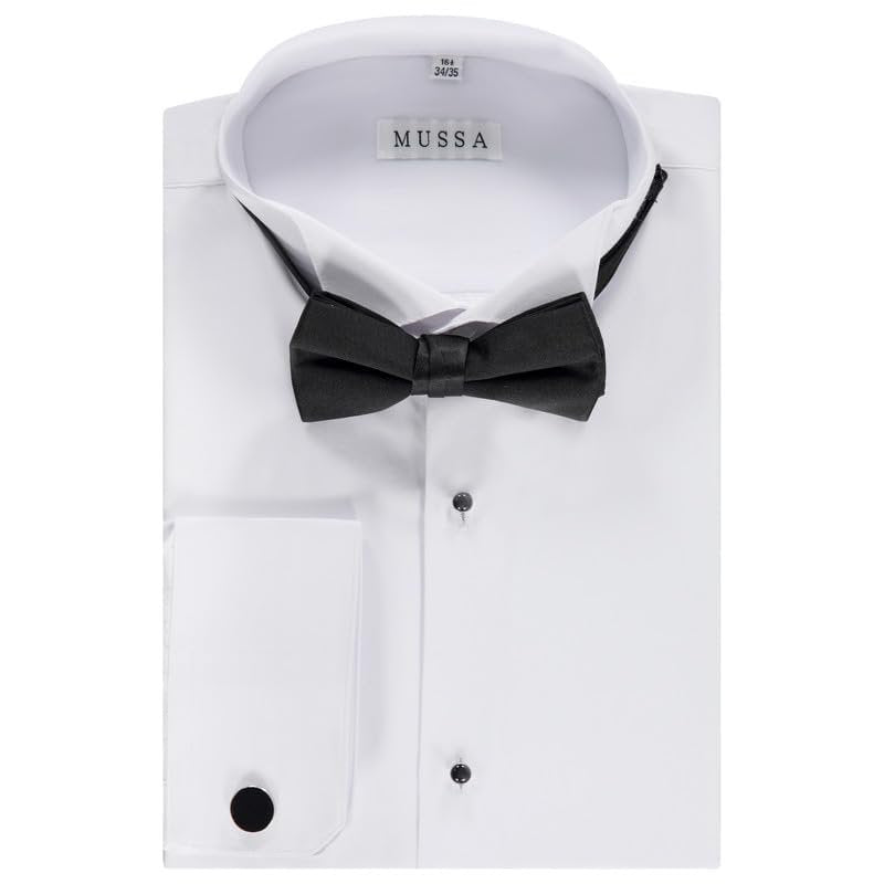 Adam Baker Men's Slim Fit Convertible Cuff Laydown & Wingtip Collar Tuxedo Shirt - Cufflinks & Bow Tie Included