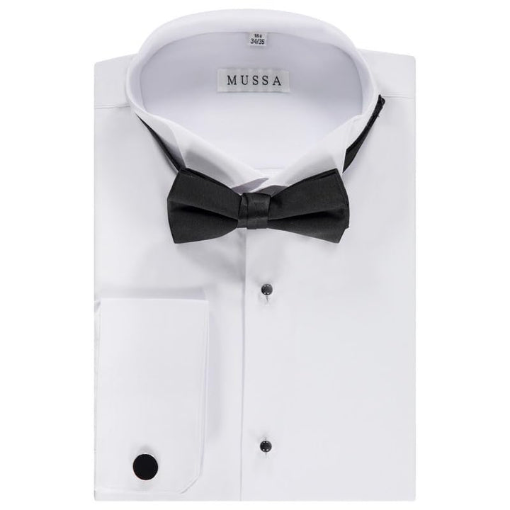 Adam Baker Men's Slim Fit Convertible Cuff Laydown & Wingtip Collar Tuxedo Shirt - Cufflinks & Bow Tie Included