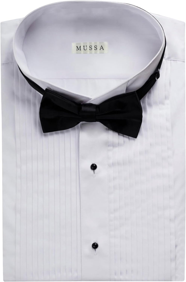 Men's Slim Fit Convertible Cuff Cotton-Blend Laydown & Wingtip Collar Tuxedo Shirt - Cufflinks & Bow Tie Included